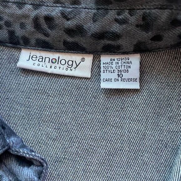 80s Vintage Denim Leopard Print Mini Dress Sz 10 Black & Grey Metal Rockerchic - Picture 7 of 13